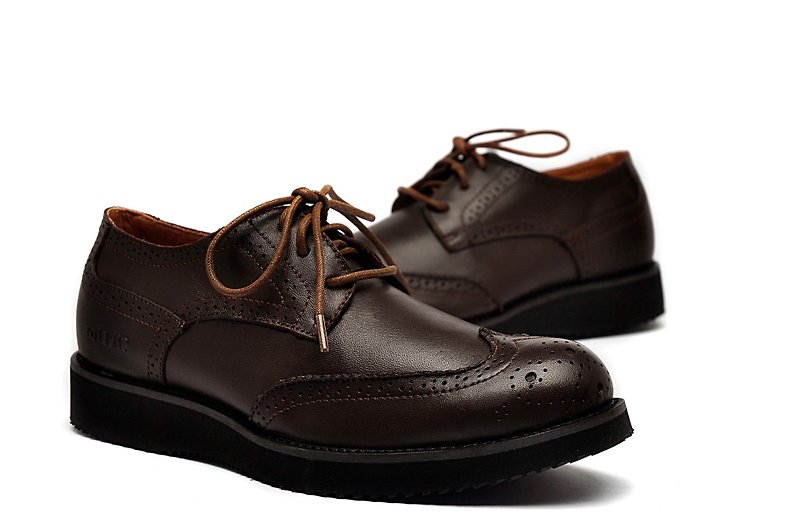 Temple Xiaoliang product British simple and elegant texture leather Derby shoes coffee - รองเท้าหนังผู้ชาย - หนังแท้ สีนำ้ตาล