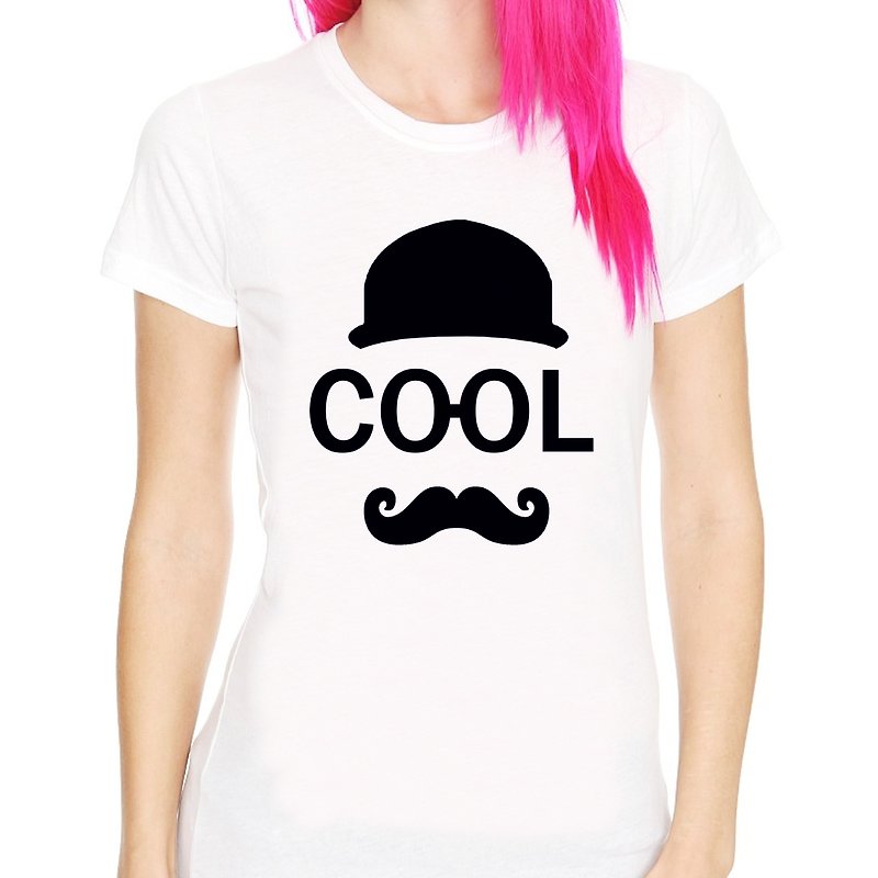 COOL女生短袖T恤-2色 鬍子 鬍鬚 復古 眼鏡 文青 藝術 設計 原創 品牌 時髦 - 女 T 恤 - 其他材質 多色