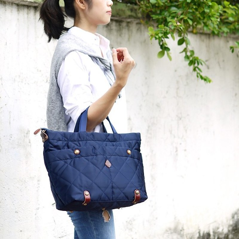 Japan ultra-light nylon Ling grid water repellent bag side backpack dual-use package Order Order Made in Japan by CLEDRAN - Messenger Bags & Sling Bags - Waterproof Material Blue