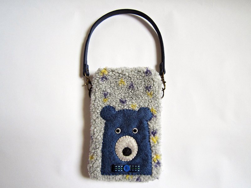 Mr. Bruce Bear mobile phone bag (with carrying strap) - Phone Cases - Other Materials Blue