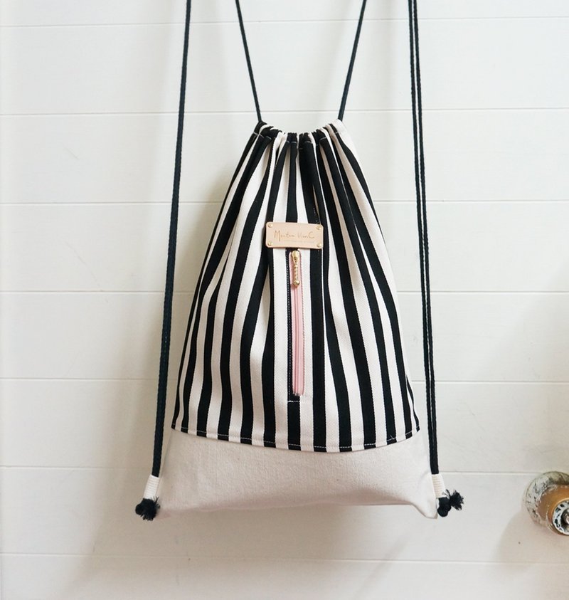 Keren children back beam port package | Pink Zipper | terms of black and white lines / last - Drawstring Bags - Other Materials Black