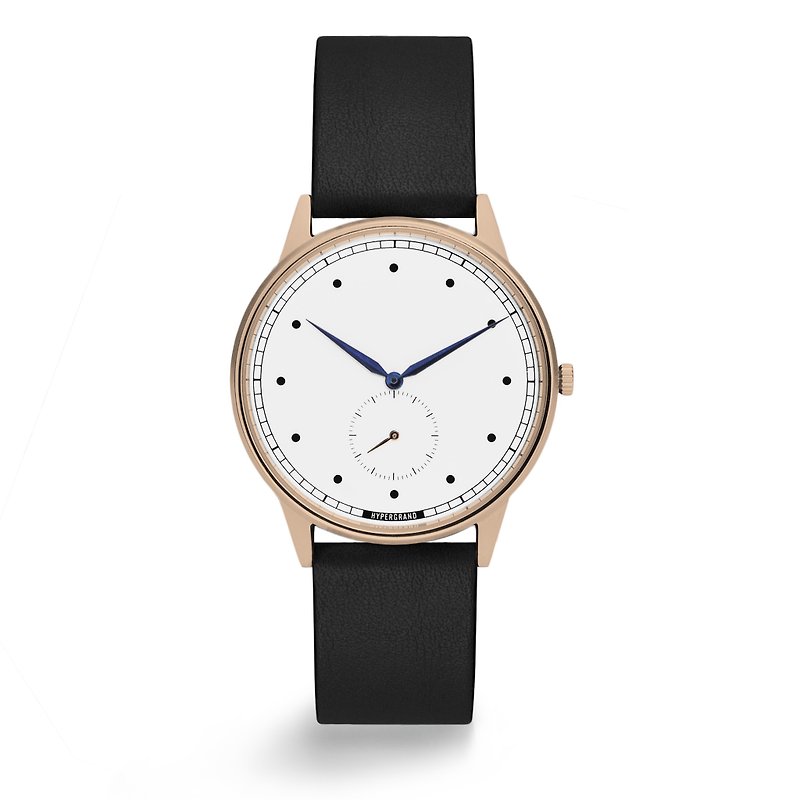 HYPERGRAND - 小秒針系列 - 玫瑰金白錶盤黑皮革 手錶 - 男裝錶/中性錶 - 真皮 黑色