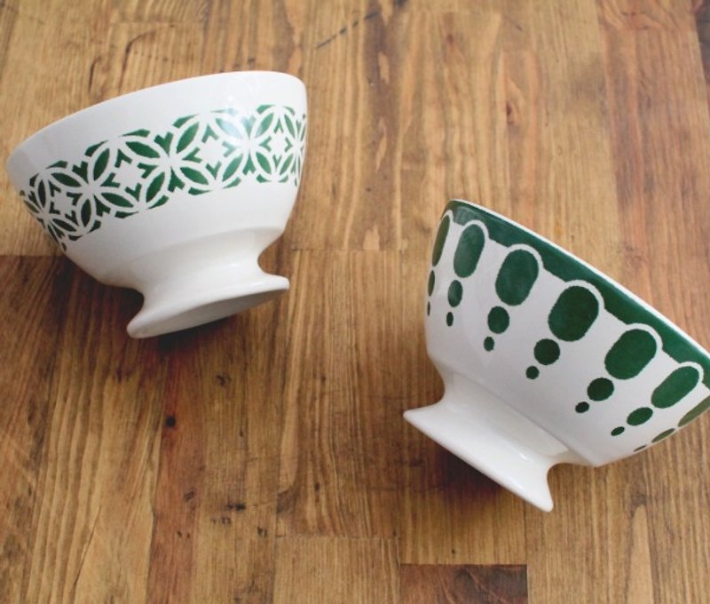 法國復古咖啡歐蕾碗組抹茶綠  古董碗(2入) - 花瓶/花器 - 其他材質 