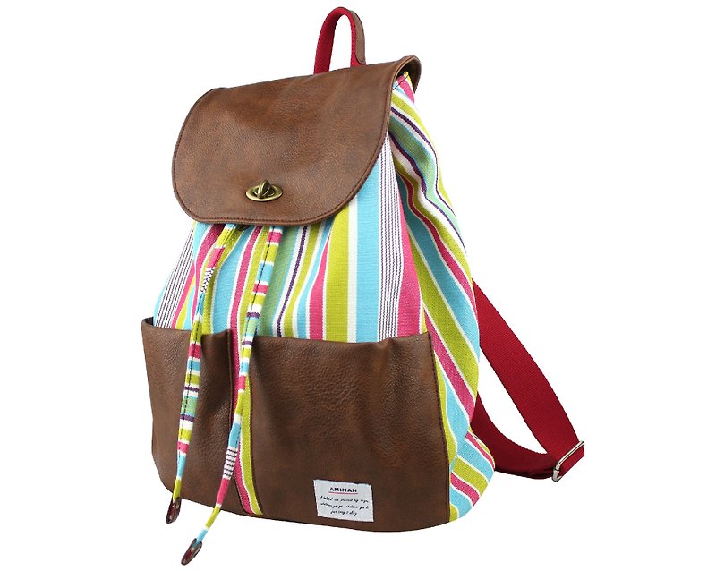 AMINAH-Brown Backpack【am-0269】 - กระเป๋าหูรูด - ไฟเบอร์อื่นๆ สีนำ้ตาล