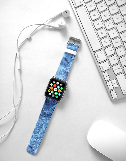 Freshion Apple Watch Series 1 , Series 2, Series 3 - Apple Watch 真皮手錶帶，適用於Apple Watch 及 Apple Watch Sport - Freshion 香港原創設計師品牌 - 藍雲石紋 233