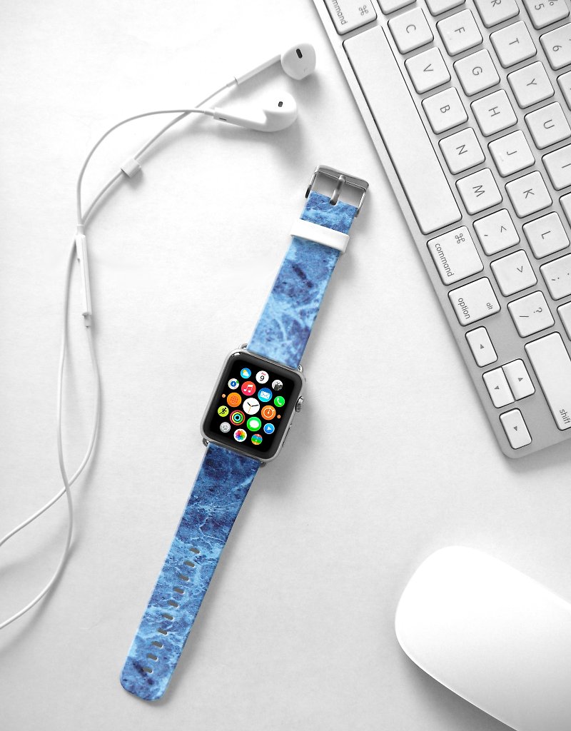 Apple Watch Series 1 , Series 2, Series 3 - Blue Marble Pattern Watch Strap Band for Apple Watch / Apple Watch Sport - 38 mm / 42 mm avilable - Watchbands - Genuine Leather 