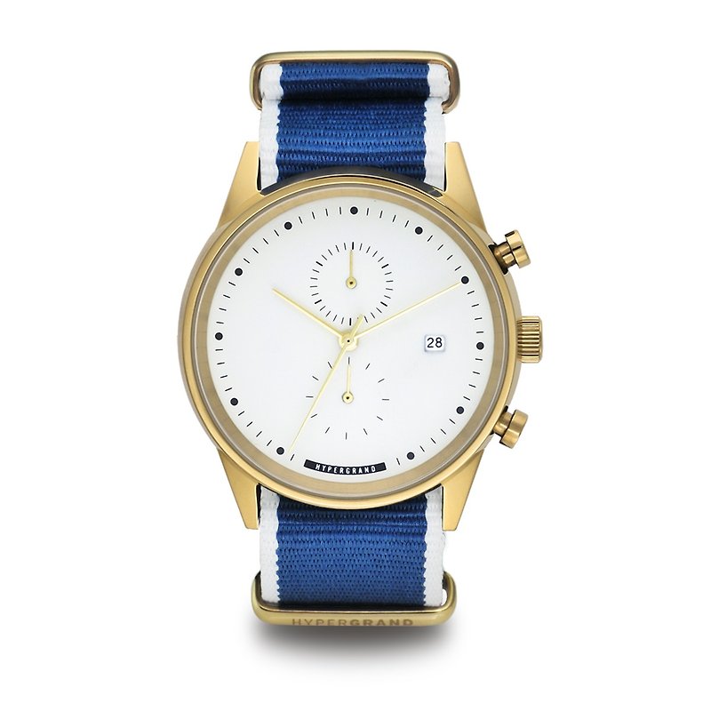 HYPERGRAND - Maverick Chrono Cold Chronograph Series - Gold and White Dial Blue Twill Watch - Women's Watches - Paper Blue