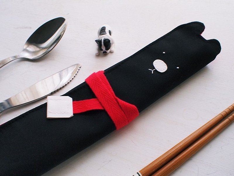 hairmo. White-nosed bear chopstick set/tableware bag/pen case-black - Chopsticks - Cotton & Hemp Black