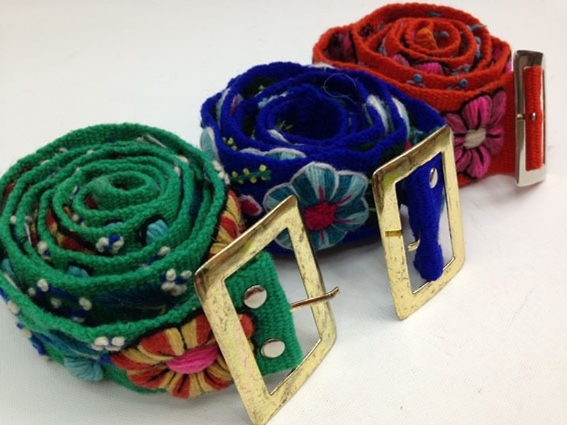 Camel hair hand-embroidered pattern belt/blue/orange - Other - Other Materials Multicolor