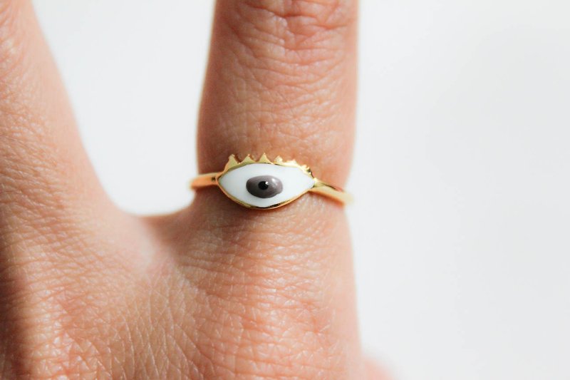 棕眼睛 黃銅戒指 - 戒指 - 琺瑯 咖啡色