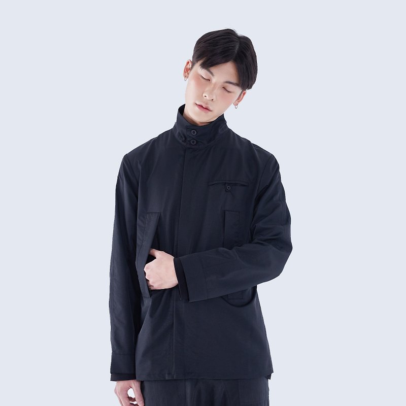 TRAN - 高領風衣夾克 - 外套/大衣 - 聚酯纖維 黑色