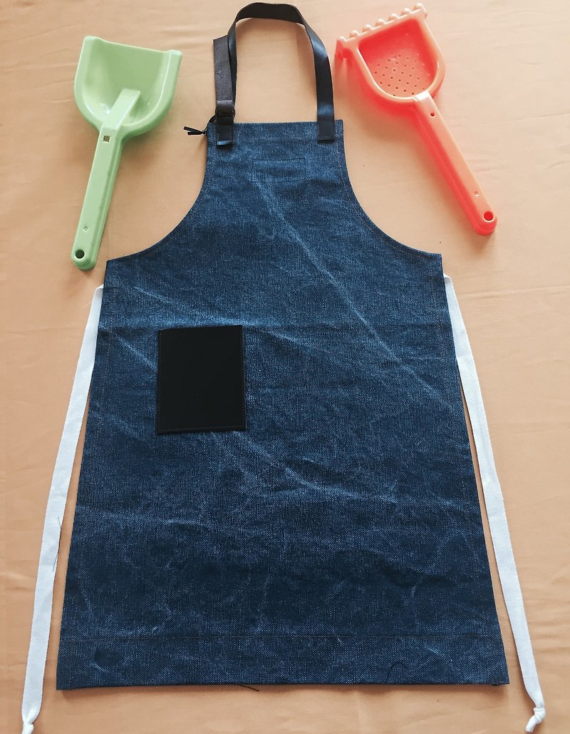 Industrial wind child work clothes around pocket (washed dark blue) - Bibs - Cotton & Hemp Blue