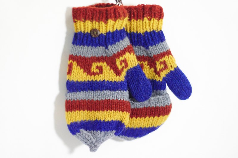 情人節禮物 限量一件手織純羊毛針織手套 / 可拆卸手套 / 內刷毛手套 / 保暖手套 - 對比色民族圖騰 - 手套 - 其他材質 多色