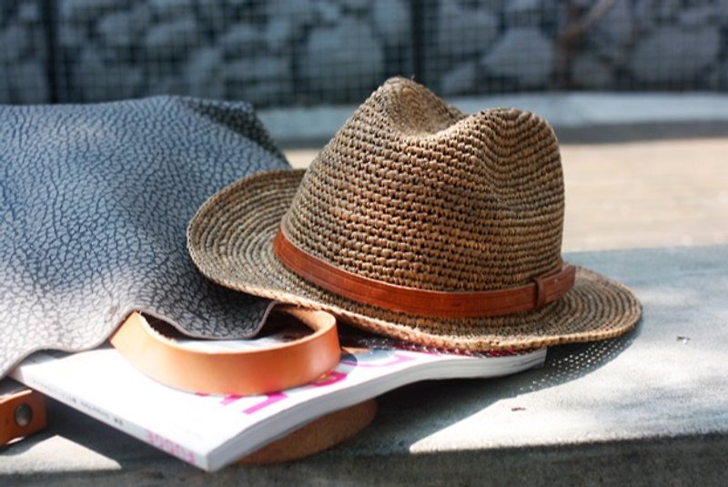 Fedoraの帽子ラフィー古典的な革のモデル - スポットライトリネン - 帽子 - 寄せ植え・花 ブラウン
