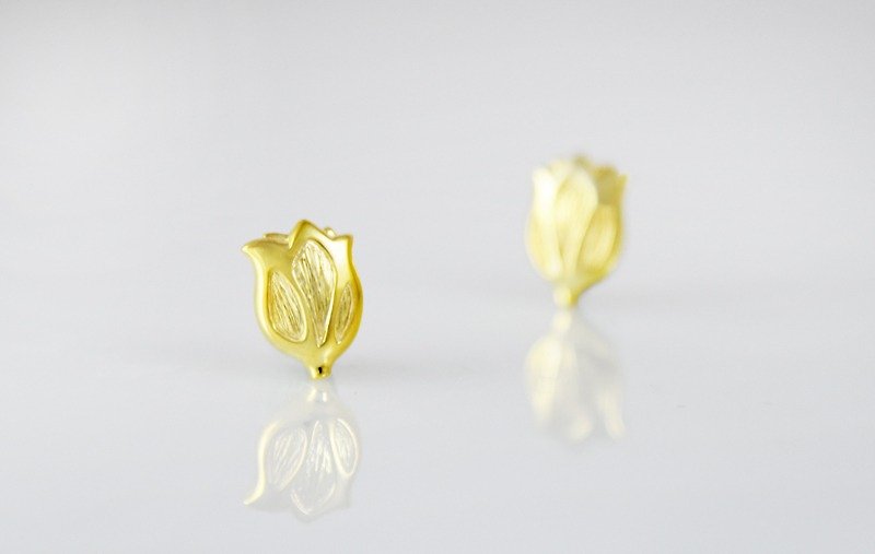Tulip Earrings-Gold - ต่างหู - เงิน สีเหลือง
