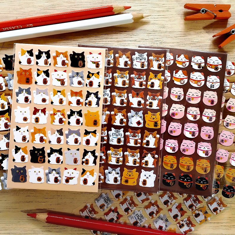 Lucky Cat Stickers & Lucky Tiger Stickers (2 or 3 Pieces Set) - Stickers - Waterproof Material White