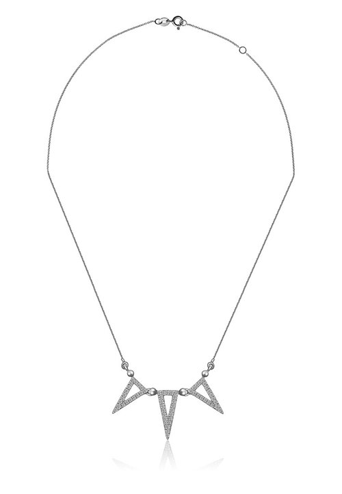 Genevieve Collection 18k白色黃金圓鑽石尖三角頸鍊
