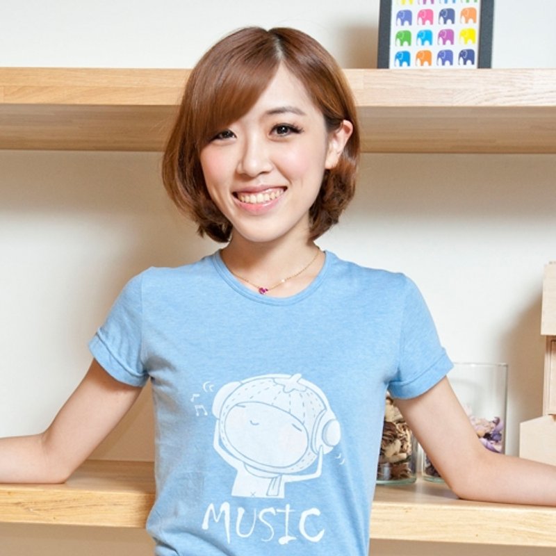 MUSIC  - 女性Tシャツ/湖青/緑のねじれ - Tシャツ - コットン・麻 多色