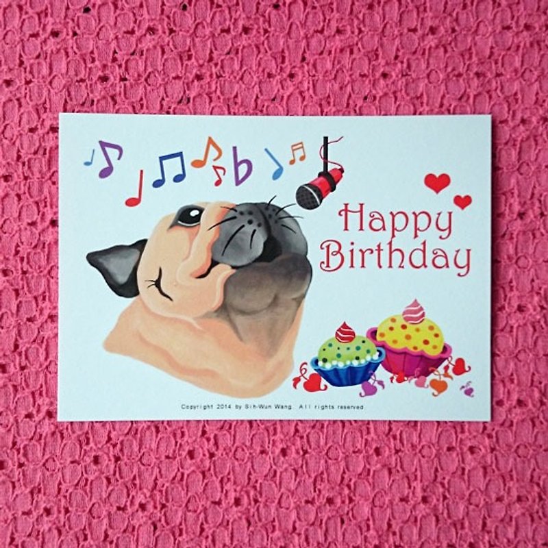 Postcard-Happy Birthday Pug-02 - Cards & Postcards - Paper White