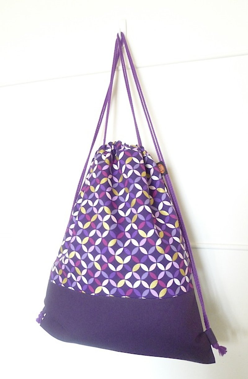 ✎ 日本花紋圖騰 | 束口後背袋/束口後背包/束口雙肩背包 | 紫 - 水桶袋/索繩袋 - 其他材質 