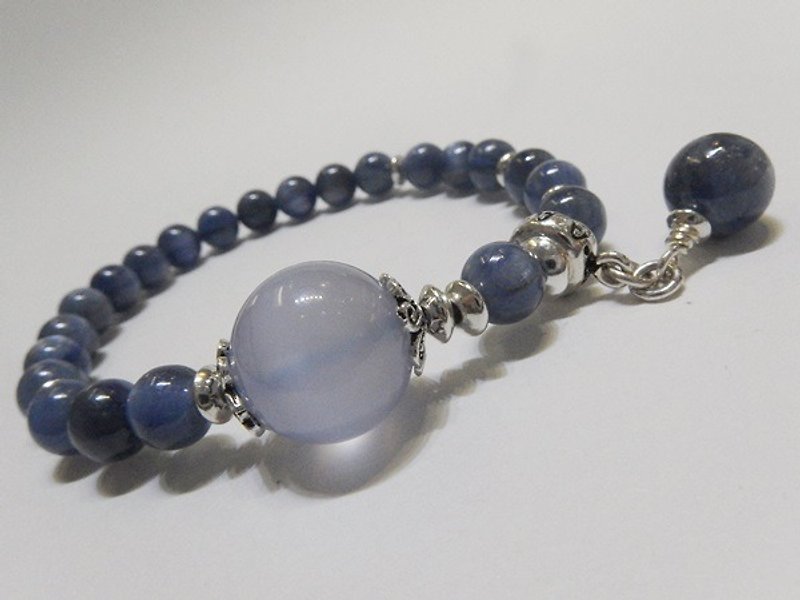 blue. Moon - all natural kyanite x blue chalcedony sterling silver clam. Hong Kong original design - Bracelets - Gemstone Blue