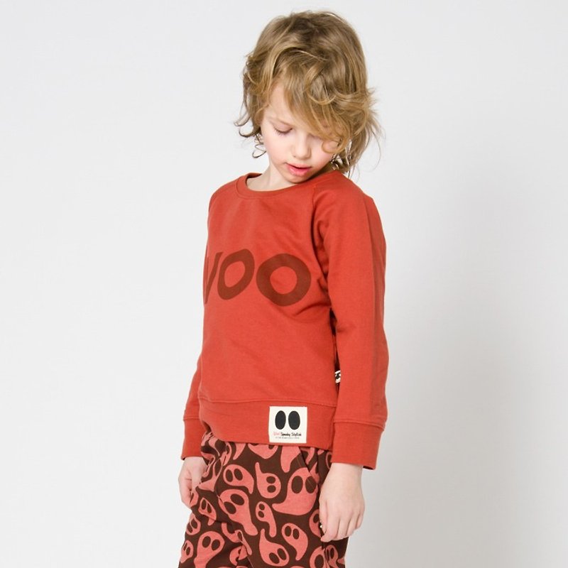 【Swedish children's clothing】Organic cotton long-sleeved top 6M to 4 years old brick red orange - Tops & T-Shirts - Cotton & Hemp Red