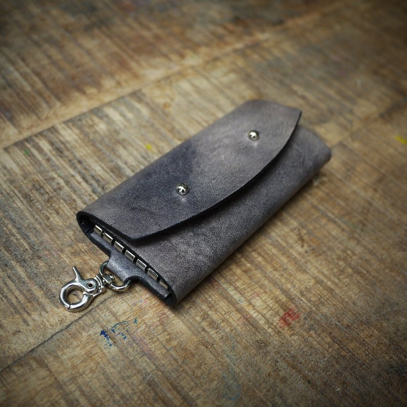 Skarn Shika // handmade Wallets containing hook - Keychains - Genuine Leather Gray