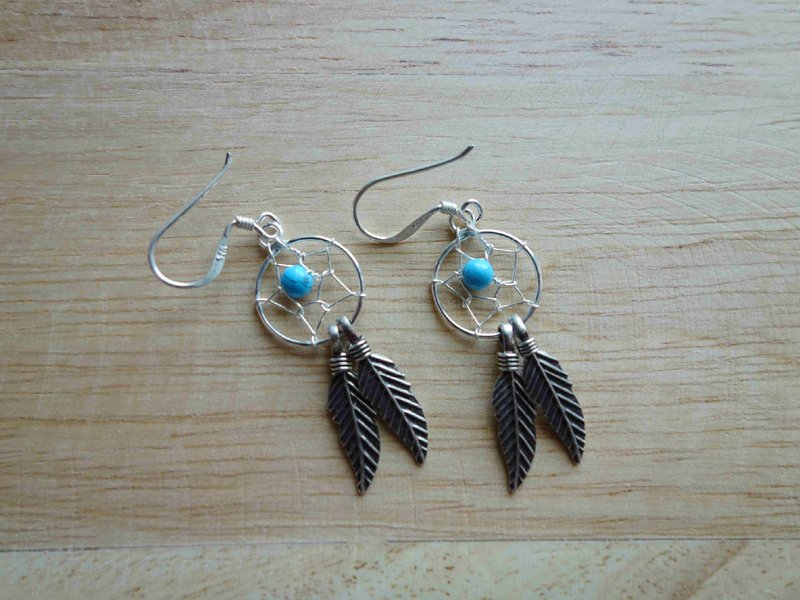 ~ M + Bear ~ 925 Silver Dreamcatcher Earrings - ต่างหู - โลหะ สีน้ำเงิน