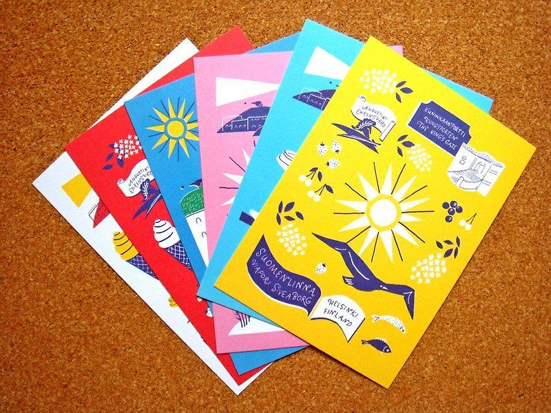 芬蘭堡野餐時光明信片6張一組 - 卡片/明信片 - 紙 紅色