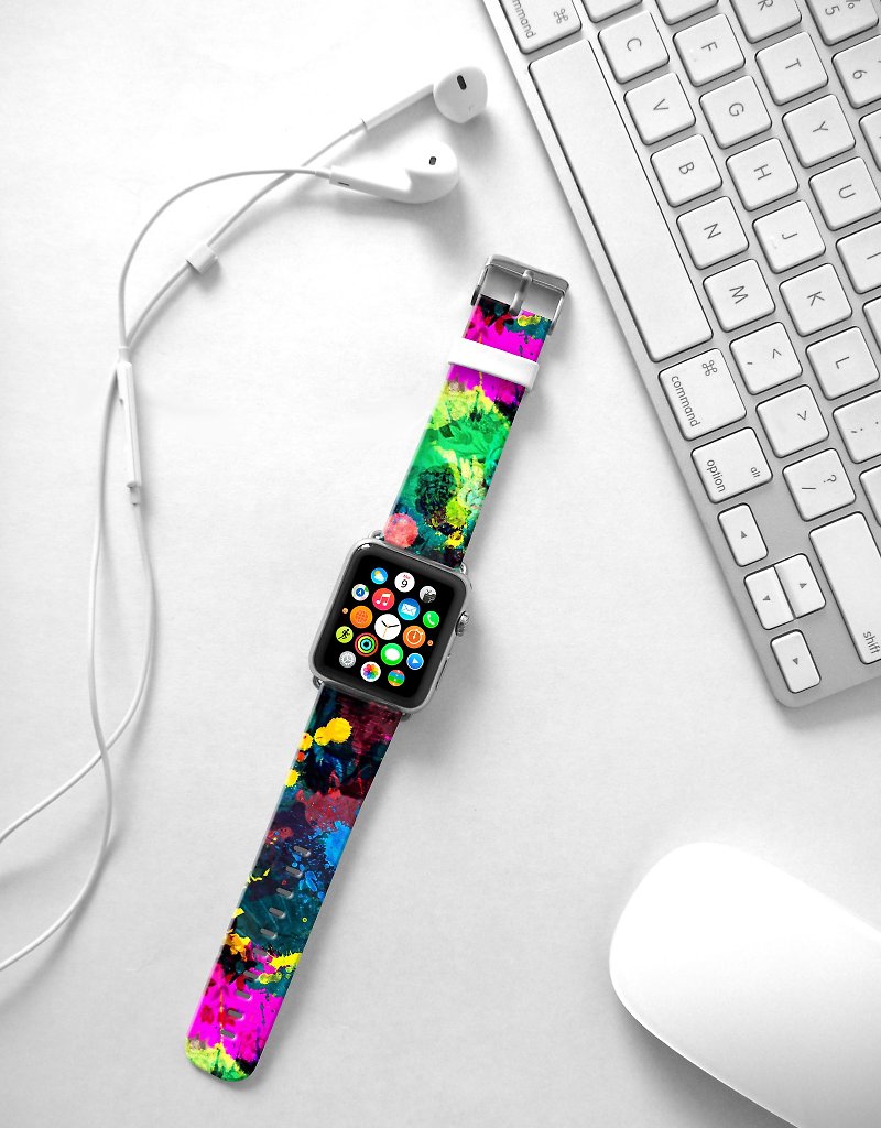 Apple Watch Series 1 , Series 2, Series 3 - Abstract Art pattern vivid Watch Strap Band for Apple Watch / Apple Watch Sport - 38 mm / 42 mm avilable - Watchbands - Genuine Leather 