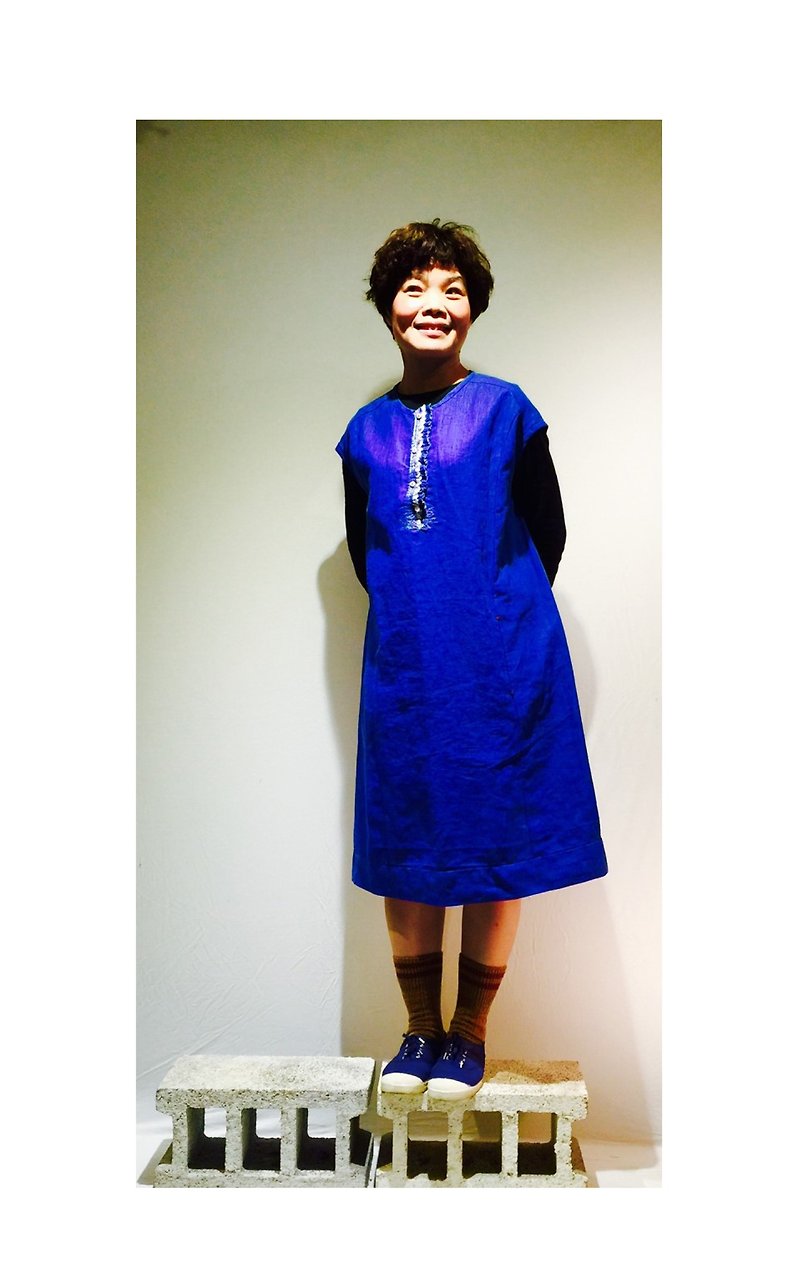 g3503 blue paper dress with long sleeves - One Piece Dresses - Other Materials Blue