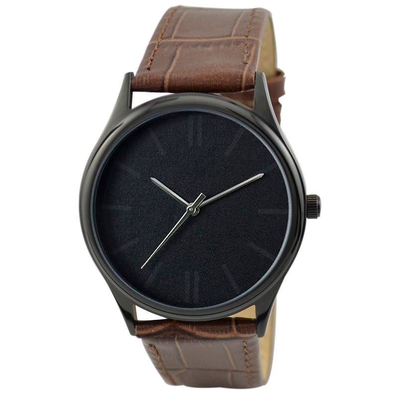 隱約手錶(黑色) 啡色皮帶 - 全球免運費 - 女裝錶 - 其他金屬 黑色