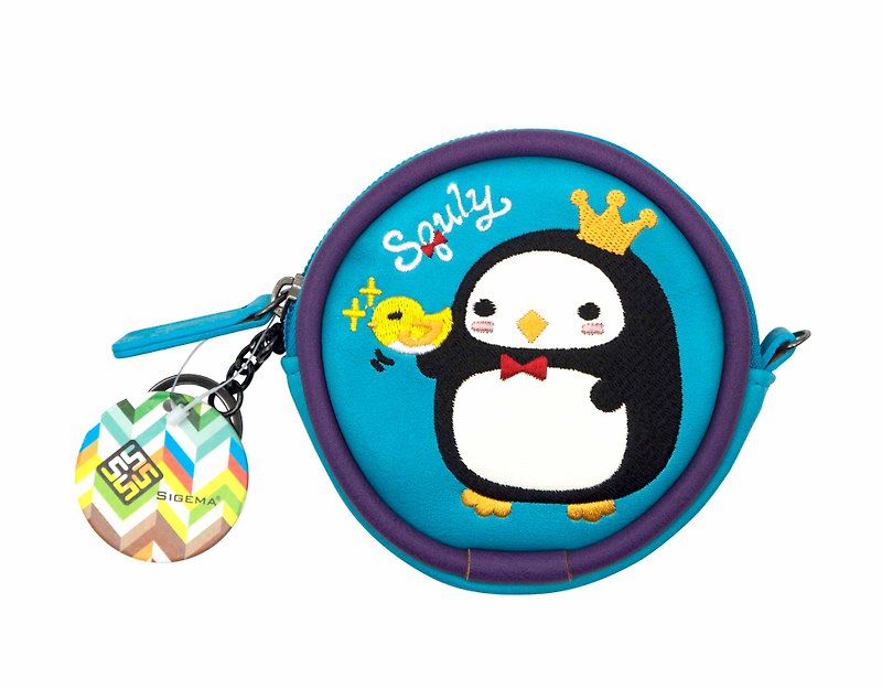 キリーペンギン刺繡コインバッグ - 小銭入れ - 革 ブルー
