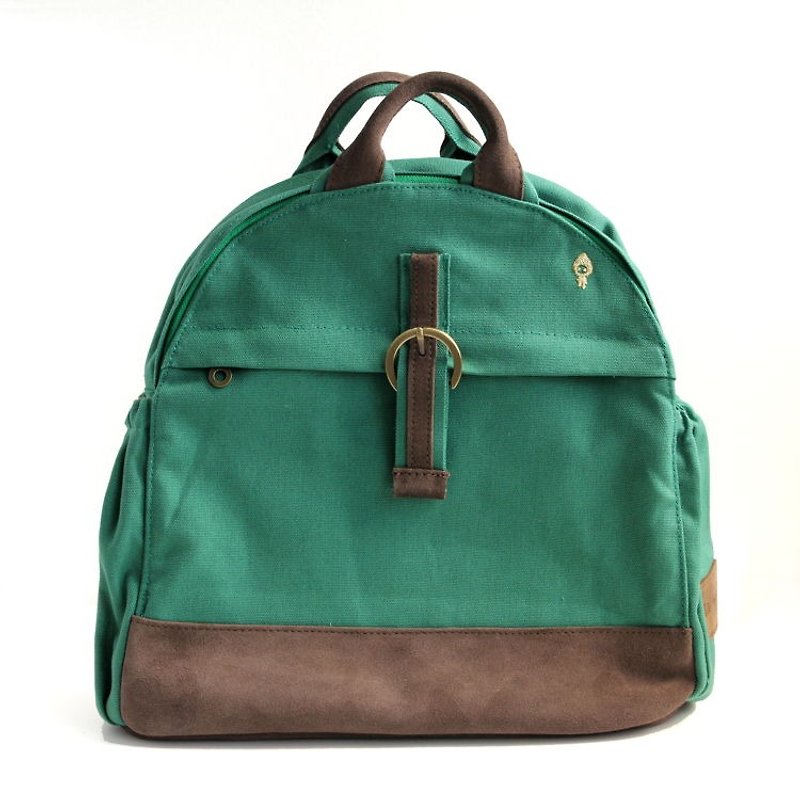 layoo to yo │ Royal leather waterproof canvas backpack after rice [Green] - กระเป๋าเป้สะพายหลัง - วัสดุอื่นๆ สีเขียว