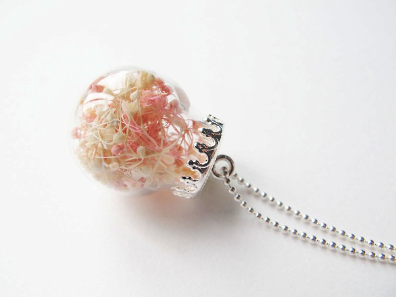 แก้ว สร้อยติดคอ สึชมพู - ＊Rosy Garden＊ pink and white color baby's breath glass ball necklace