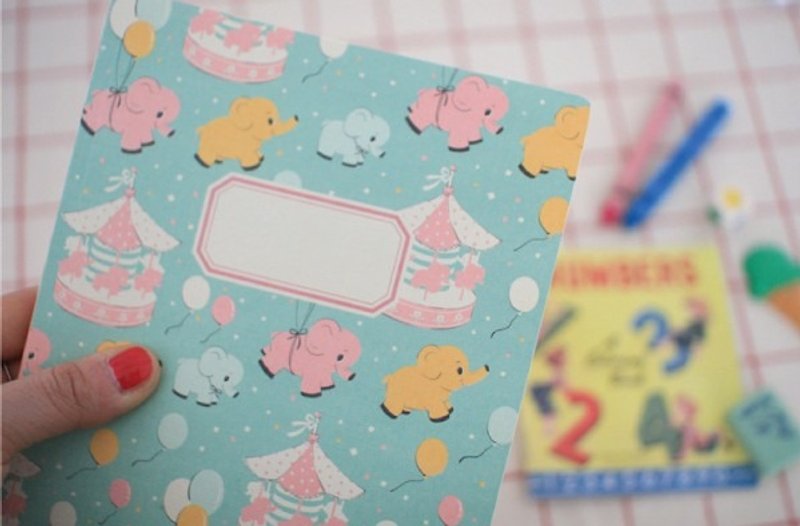 South Korea [Afrocat] chocolabel <Little Elephant Amusement Park> European and American pastoral country style girl notebook diary handbook universal notebook-elephant - อุปกรณ์เขียนอื่นๆ - กระดาษ สีน้ำเงิน