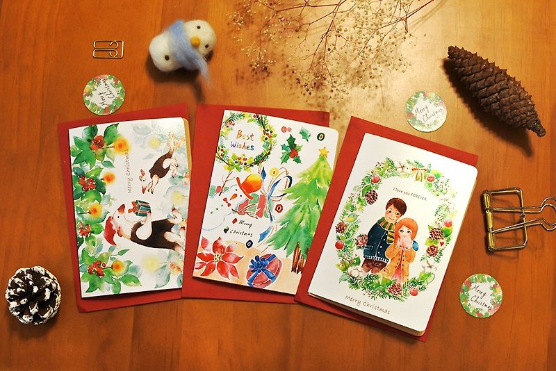 Rami watercolor hand-painted Christmas card set of three types of discount groups/one each of three types - Cards & Postcards - Paper 