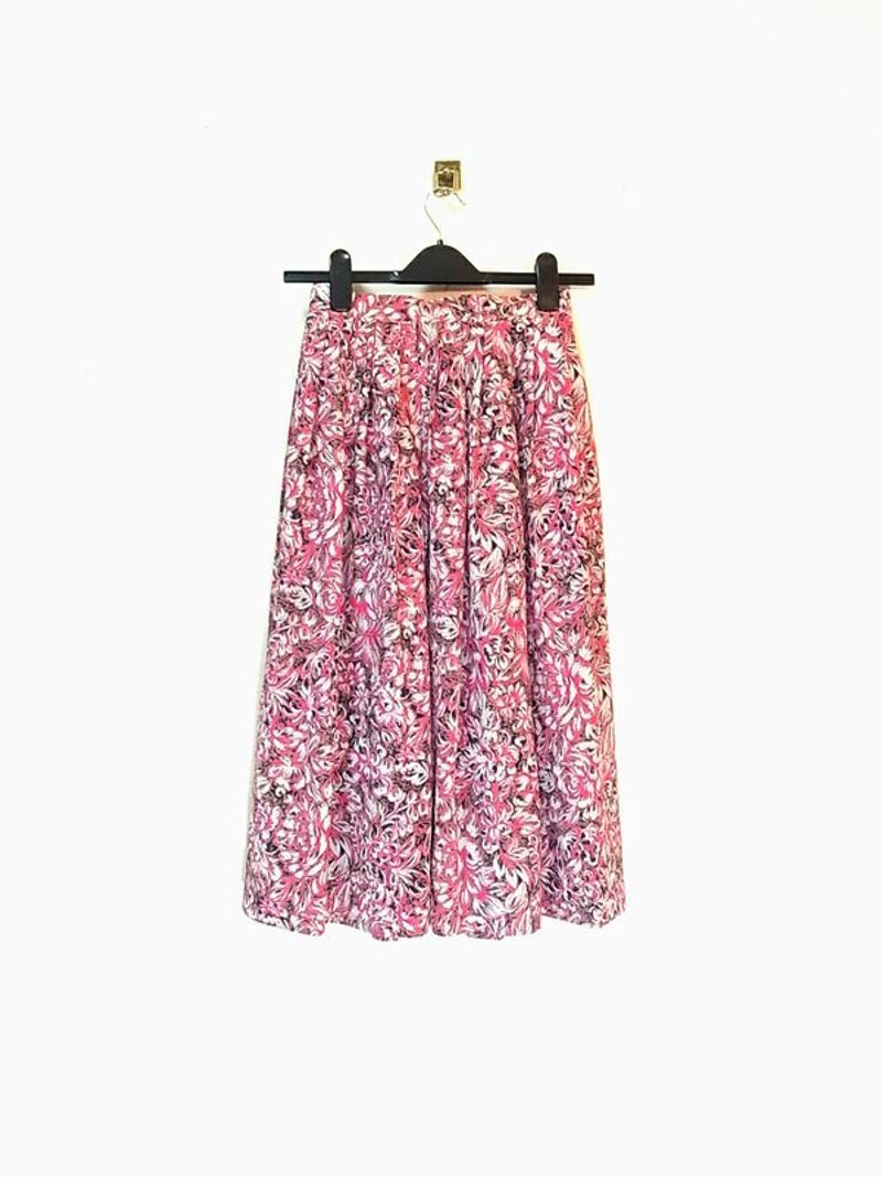 Sakura pattern painted dark green powder pink vintage dress - กระโปรง - วัสดุอื่นๆ สึชมพู