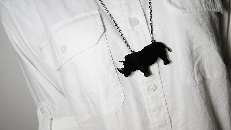 Shadow Silhouette Series - Rhinoceros rhino necklace - Necklaces - Acrylic Black