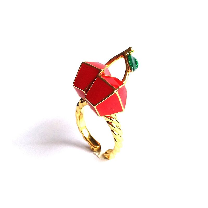 Glorikami 紅櫻桃黃銅戒指 - 戒指 - 其他材質 紅色