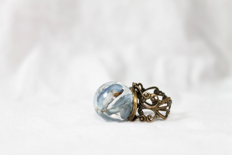 Hydrangea flower ring miniball - 戒指 - 植物．花 藍色