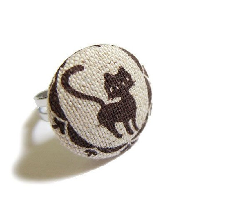 Ring hand-made cloth buttons cat - General Rings - Other Materials 