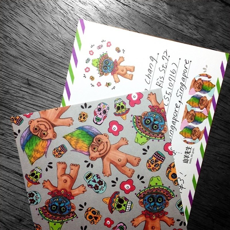 ▌小巨魔去墨西哥明信片 - การ์ด/โปสการ์ด - กระดาษ สีเทา