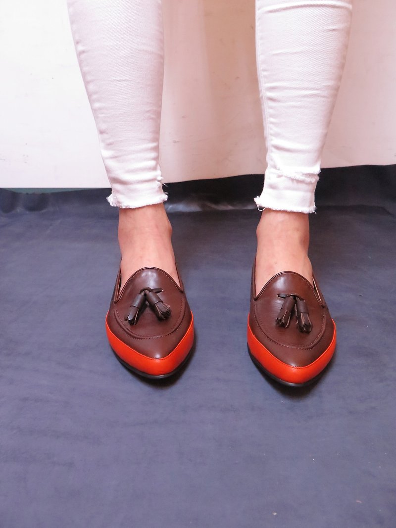 H THREE flow Sule Fu pointed shoes / coffee - รองเท้าอ็อกฟอร์ดผู้หญิง - หนังแท้ สีนำ้ตาล
