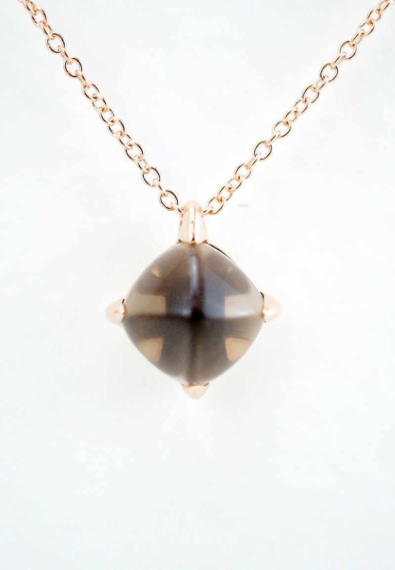 EMPATHY – 9mm Pyramid Cut Smoky Quartz 18K Rose Gold Plated Silver Necklace - Necklaces - Gemstone Brown
