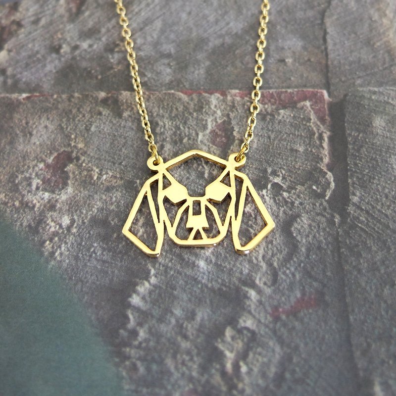 Geometric Beagle Necklace, Dog Necklace, Gift for Dog Lover, Gold Plated Brass - 項鍊 - 銅/黃銅 金色