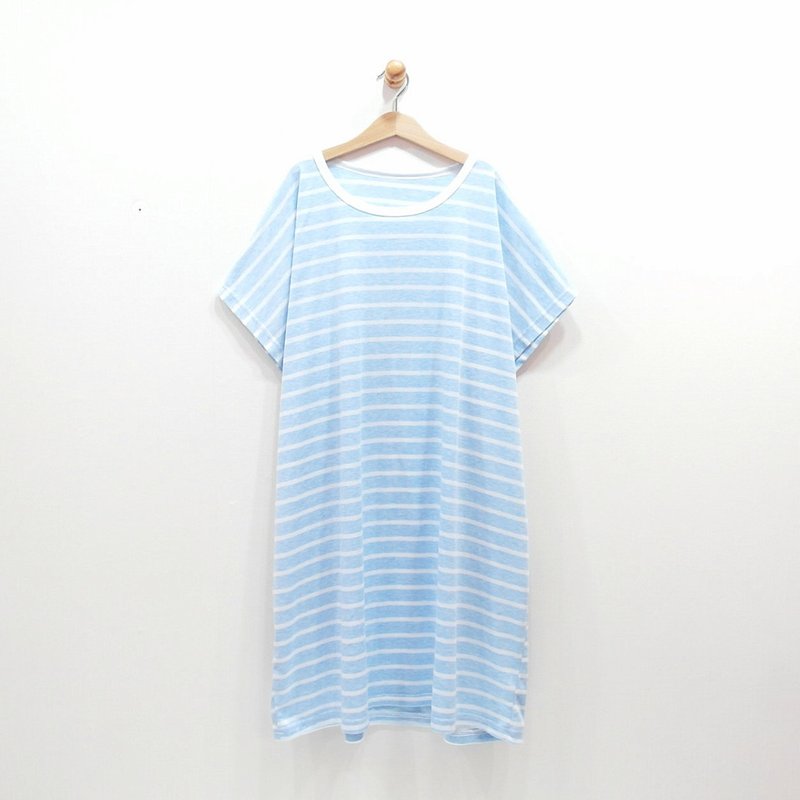 [CrazyBaby] Aqua beige striped tunic / short sleeve - Women's Tops - Other Materials 