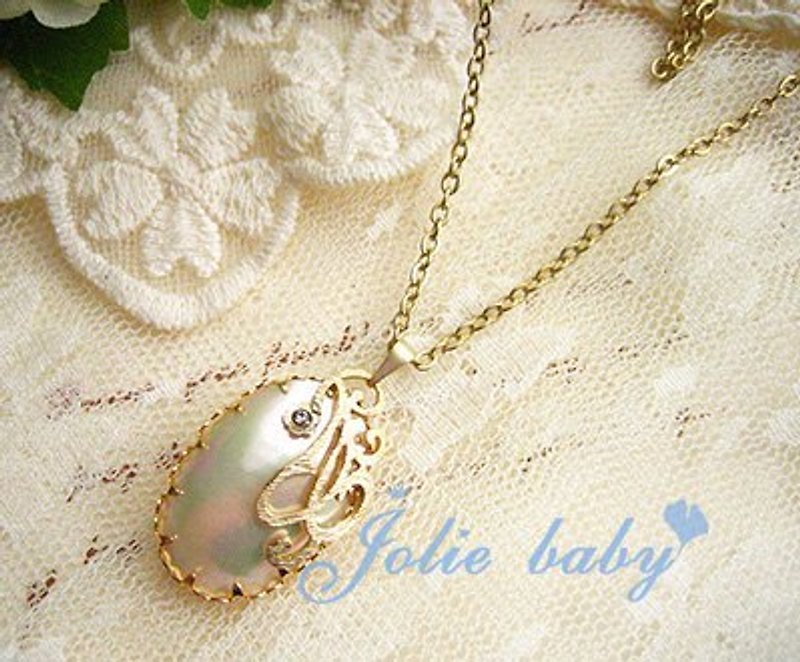 [Jolie baby] 波塞頓の遺珠---天然珍珠貝古典包鑲霧金項鍊 - สร้อยคอ - เครื่องเพชรพลอย 