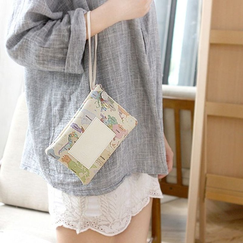 Dessin x Indigo-indimap world map mini toast shoulder bag - happy pastels, IDG06723 - กระเป๋าแมสเซนเจอร์ - หนังแท้ สีเหลือง