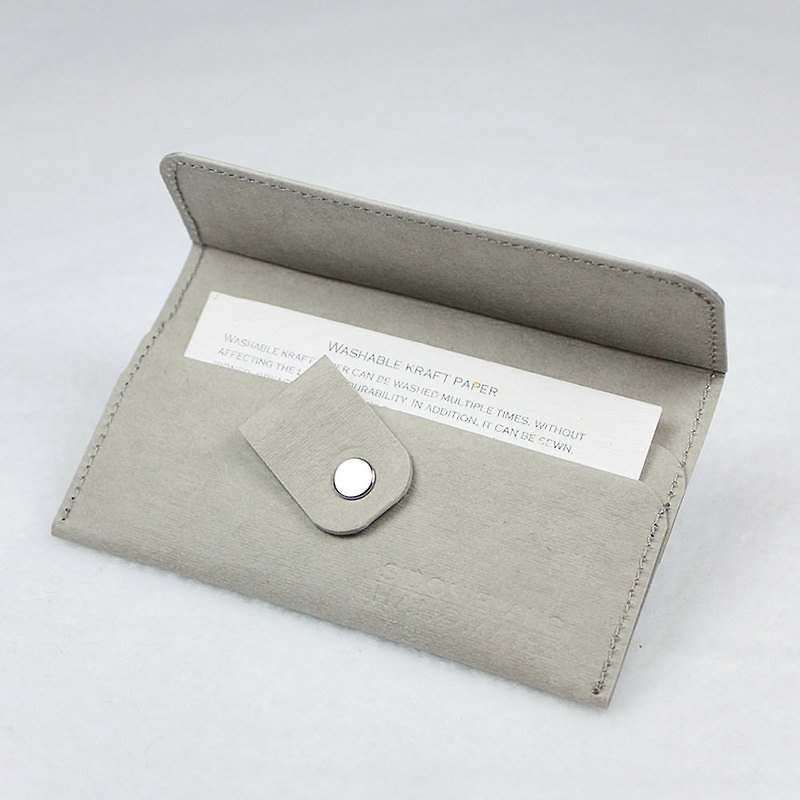 雙層旋轉開合可水洗牛皮紙 名片夾 灰色 純手工訂製款 - Folders & Binders - Paper Gray